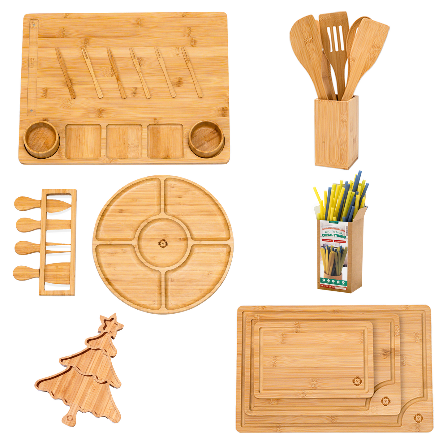 Bamboo Kitchen Utensil Bundle - Thoughtful Housewarming Gift Package For New Home & Married Couples! Cooking Utensils, Charcuterie Trays.