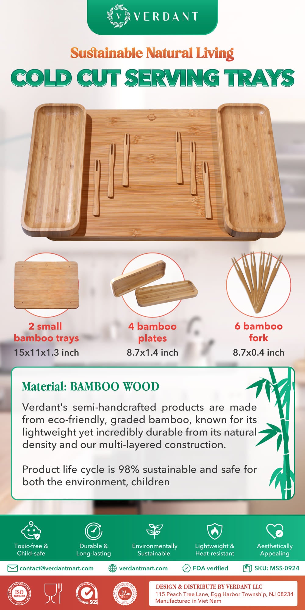 Bamboo Serving Set, Rectangle Tray, Side Trays & Tools – Unique Wedding, Housewarming, Bridal Gift, Realtor Gift.!