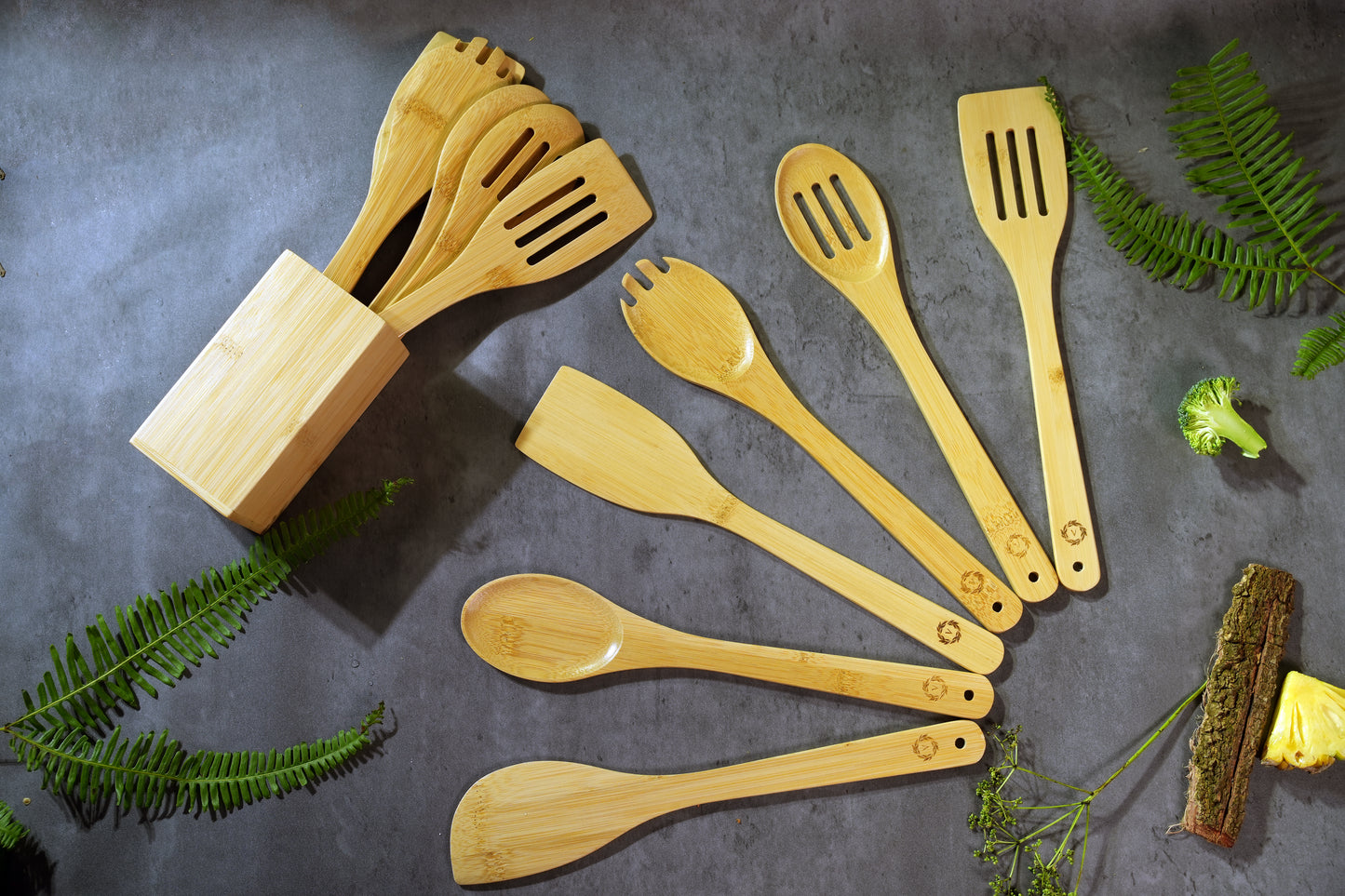 Bamboo Kitchen Utensil Set, 6 Tools & Holder – Unique Housewarming, Mother’s Day, Christmas Gift, Kitchenware, Gifts for mom.