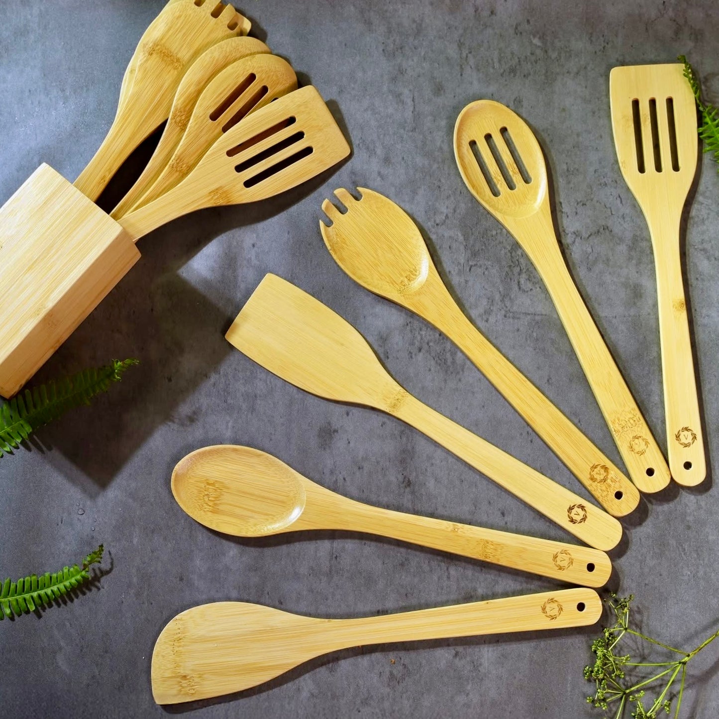 Thoughful Gift for Moms, Bridesmaids & Birthdays - Bamboo Kitchen Utensils Bundle - Cooking Utensils, Cold Serving Tray, Cutting Board.