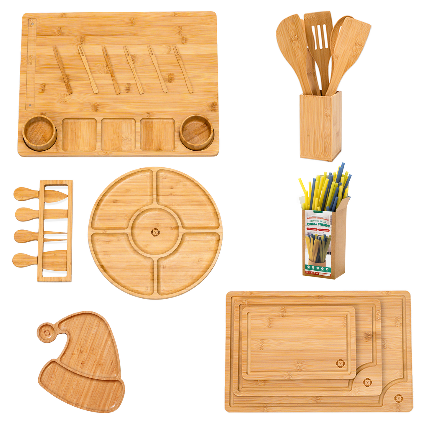 Bamboo Kitchen Utensil Bundle - A Thoughful Housewarming Gift Package For New Home & Married Couples! Cooking Utensils, Charcuterie Trays.