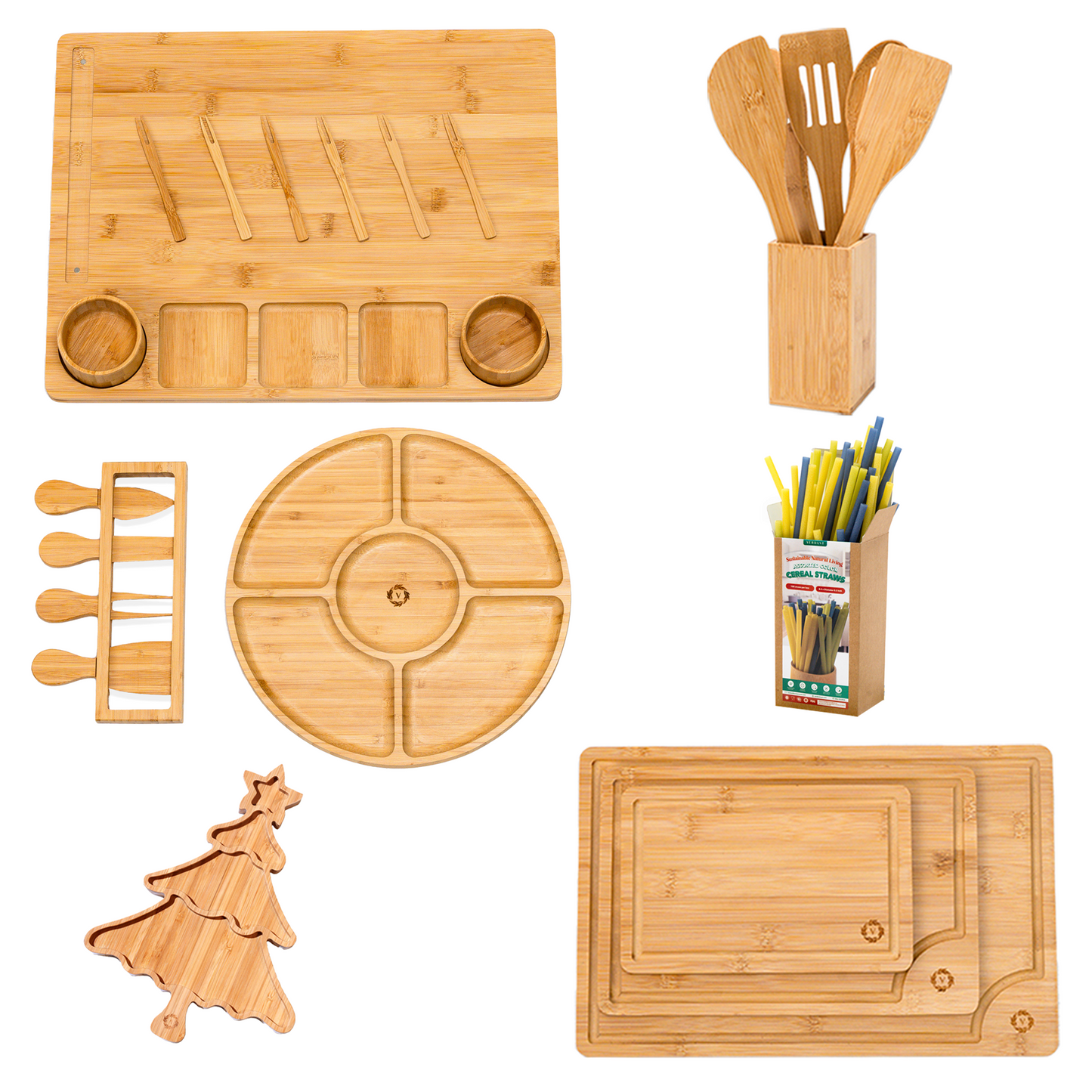 Bamboo Kitchen Utensil Bundle - A Thoughful Housewarming Gift Package For New Home & Married Couples! Cooking Utensils, Charcuterie Trays.