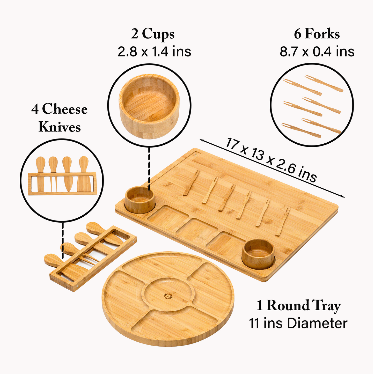 Bamboo Charcuterie Board Set, Rectangle & Round Trays, Cups, Tools–Housewarming Gift, Wedding Realtor Closing Gift.!